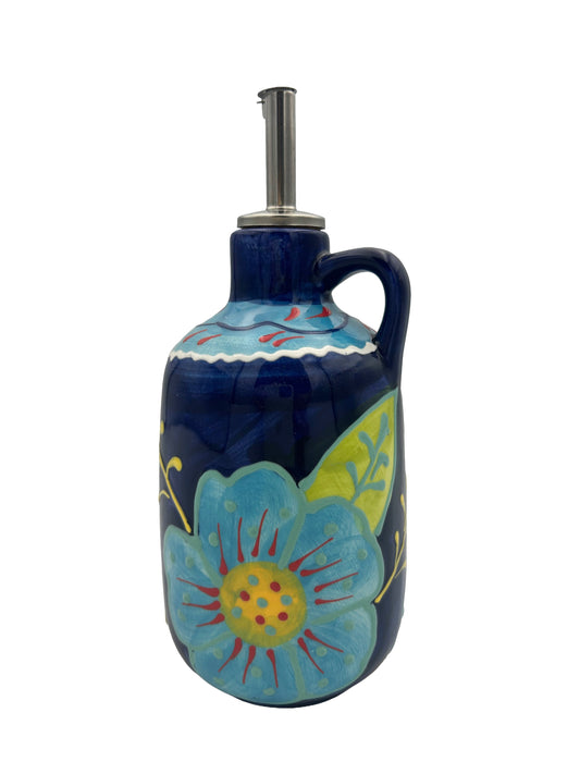 Butelka na oliwę ocet FLORES AZULES ceramika hiszpańska ręcznie malowana