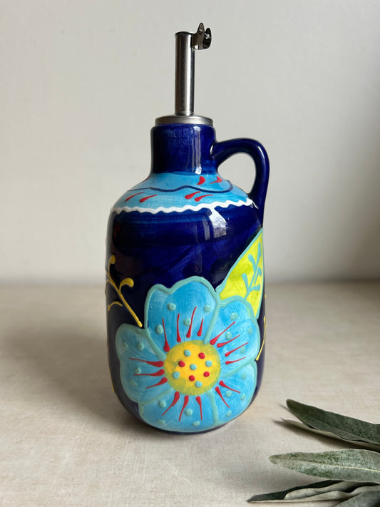 Butelka na oliwę ocet FLORES AZULES ceramika hiszpańska ręcznie malowana